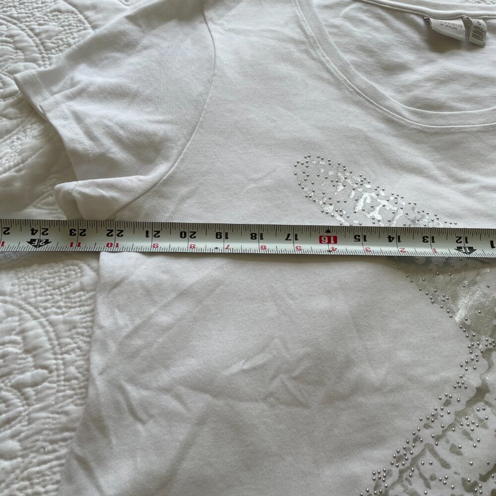 Chico's White Silver Starfish T-Shirt Size 3 Beach top xl short sleeve - Picture 2 of 8